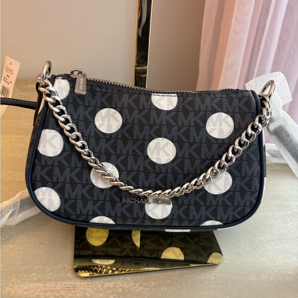 Michael Kors Black, Grey and White Polka Dot Crossbody Bag